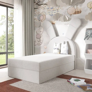 Łóżko kontynentalne Beti 100x200 białe wyjątkowe łóżko do pokoju dziecięcego uroczy wysoki zagłówek w kształcie króliczka