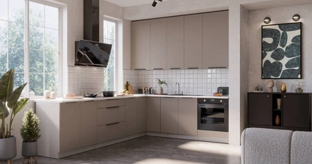 Szafka kuchenna narożna dostawiana Fiuggi Wh 105 ND 1F BB lewa fronty szafki kuchennej wykończone w technologii anti fingerprint