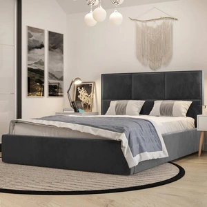 Łóżko tapicerowane Hestia 160x200 z pojemnikiem szary w nowoczesnym skandynawskim stylu z wygodnym zagłówkiem