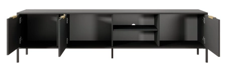 Szafka RTV Golden 203 cm antracytowa nowoczesny design idealna do wnętrz w stylu glamour złoty uchwyt krawędziowy nadaje elegancji