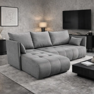 Narożnik z funkcją spania Selva jasny szary uniwersalny narożnik z pojemnikiem na pościel miękka tkanina typu velvet