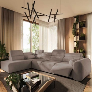 Narożnik z funkcją spania Cantare XI Lux ciemny beż lewostronny komfortowy narożnik do salonu z podnoszonym podnóżkiem miękka tkanina