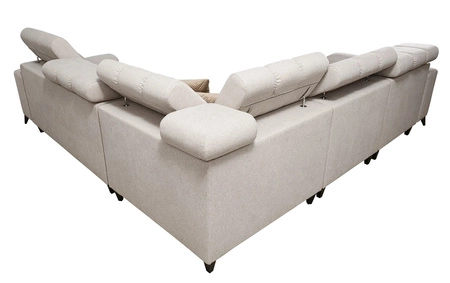 Narożnik z funkcją spania Bolmso III miętowy lewostronny narożnik z pojemnikami na pościel szuflada z pełnym wysuwem w boczku mebla