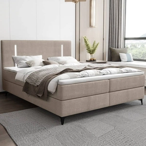 Łóżko kontynentalne Norco 180x200 ciemny beżowy stylowe łóżko z pojemnikiem oświetlenie umieszczone w zagłówku nadaje wyjątkowości