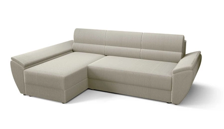 Narożnik z funkcją spania Fogu III kość słoniowa lewostronny stylowy narożnik z podłokietnikami pojemnik na pościel sztruksowa tkanina