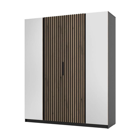 Szafa z lustrem Kastano XIV 200 cm czarny / dąb evoke elegancki design drzwi szafy ozdobione czarnymi lamelami szafa do przedpokoju