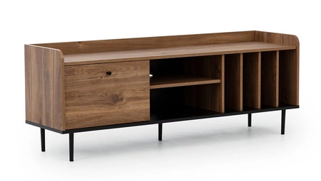 Szafka RTV Apallo 150 cm dąb brandy castello oryginalny design szafki bryła osadzona na metalowych nogach wysokie ranty blatu