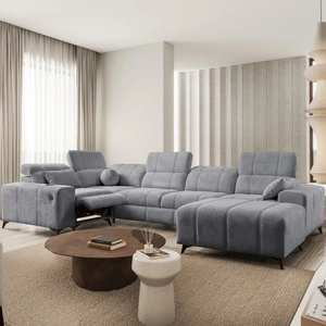 Narożnik z funkcją spania Penejos IV Lux szary prawostronny stylowy narożnik rozkładany z komfortowym wysuwanym podnóżkiem