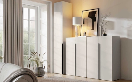 Komoda wysoka Slim 80 cm beżowa funkcjonalna i stylowa komoda do salonu sypialni lub przedpokoju idealna do niewielkich przestrzeni