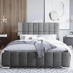 Łóżko tapicerowane Amby 160x200 szare stylowe łóżko z pojemnikiem na pościel wygodny zagłówek zachwyca eleganckim designem