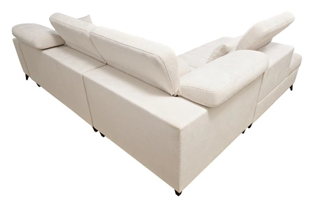 Narożnik z funkcją spania Penejos VII jasny szary lewostronny stylowy narożnik z pojemnikiem na pościel wygodne regulowane zagłówki