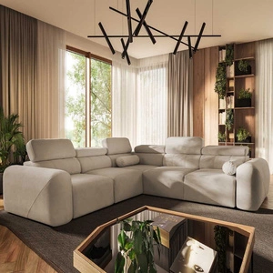 Narożnik z funkcją spania Cantare III beżowy lewostronny komfortowy i stylowy narożnik do salonu dwa pojemniki na pościel