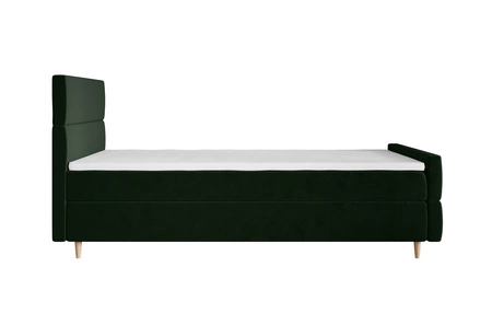 Łóżko kontynentalne Benet 120x200 butelkowa zieleń w nowoczesnym skandynawskim stylu z tapicerowanym zagłówkiem oraz zanóżkiem łóżko z pojemnikiem