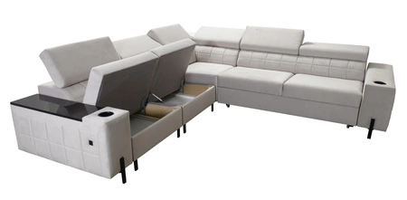 Narożnik z funkcją spania Belvi IV szary lewostronny elegancki i stylowy narożnik rozkładany do salonu praktyczny schowek w boczku