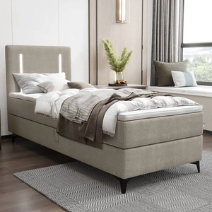 Łóżko kontynentalne Norco 80x200 ciemny beżowy stylowe łóżko z pojemnikiem oświetlenie umieszczone w zagłówku nadaje wyjątkowości