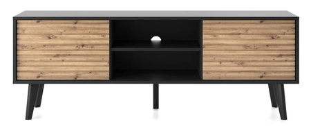 Szafka RTV Saipan 154 cm czarny / dąb artisan elegancka forma mebla w nowoczesnym stylu dekoracyjny ryflowany dekor