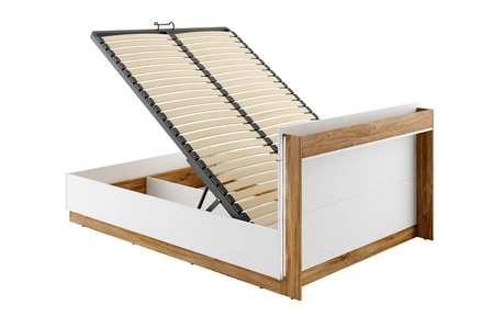 Zestaw mebli do sypialni Dentro biały / dąb stirling stylowy design komplet mebli do sypialni z szafą zagłówek łóżka z oświetleniem