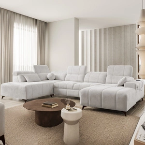 Narożnik z funkcją spania Penejos VI szary popiel prawostronny stylowy narożnik rozkładany z dwoma pojemnikami na pościel trwała tkanina