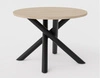 Stół okrągły Lyon 110 cm dąb lindberg / czarny designerski stół do jadalni osadzony na metalowych nogach typu pająk regulacja wysokości