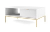 Stolik kawowy Lovro biały z szufladami nowoczesny design blat odporny na rozlane ciecze złote metalowe nogi