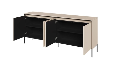 Zestaw mebli Trend beżowy nowoczesny design meble z klimatycznym oświetleniem w postaci paska led pod górnym blatem ryflowane fronty