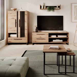 Zestaw mebli Ariana dąb artisan / czarny funkcjonalna meblościanka idealna do wnętrz w stylu loftowym stabilna metalowa podstawa