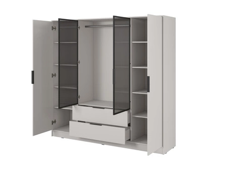 Szafa Corse 206 cm beżowa nowoczesny design szafa z przeszklonymi frontami idealna do sypialni szafa z drążkiem na ubrania wiszące