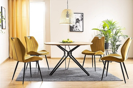 Krzesło tapicerowane Arco 43x51 cm żółte nowoczesne oraz funkcjonalne krzesło z metalowymi nogami