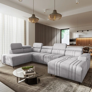 Narożnik z funkcją spania Castel VI szary popiel prawostronny wygodny i elegancki narożnik z dwoma pojemnikami na pościel