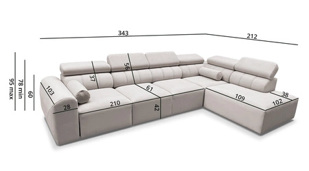 Narożnik z funkcją spania Cantare XI ciemny beż prawostronny komfortowy narożnik o nowoczesnym designie pluszowa tkanina