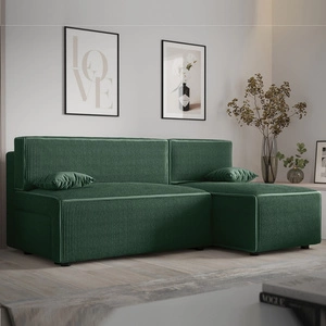 Narożnik z funkcją spania Brandon zielony prawostronny trójwymiarowa tkanina o wyrazistych prążkach pojemnik na pościel