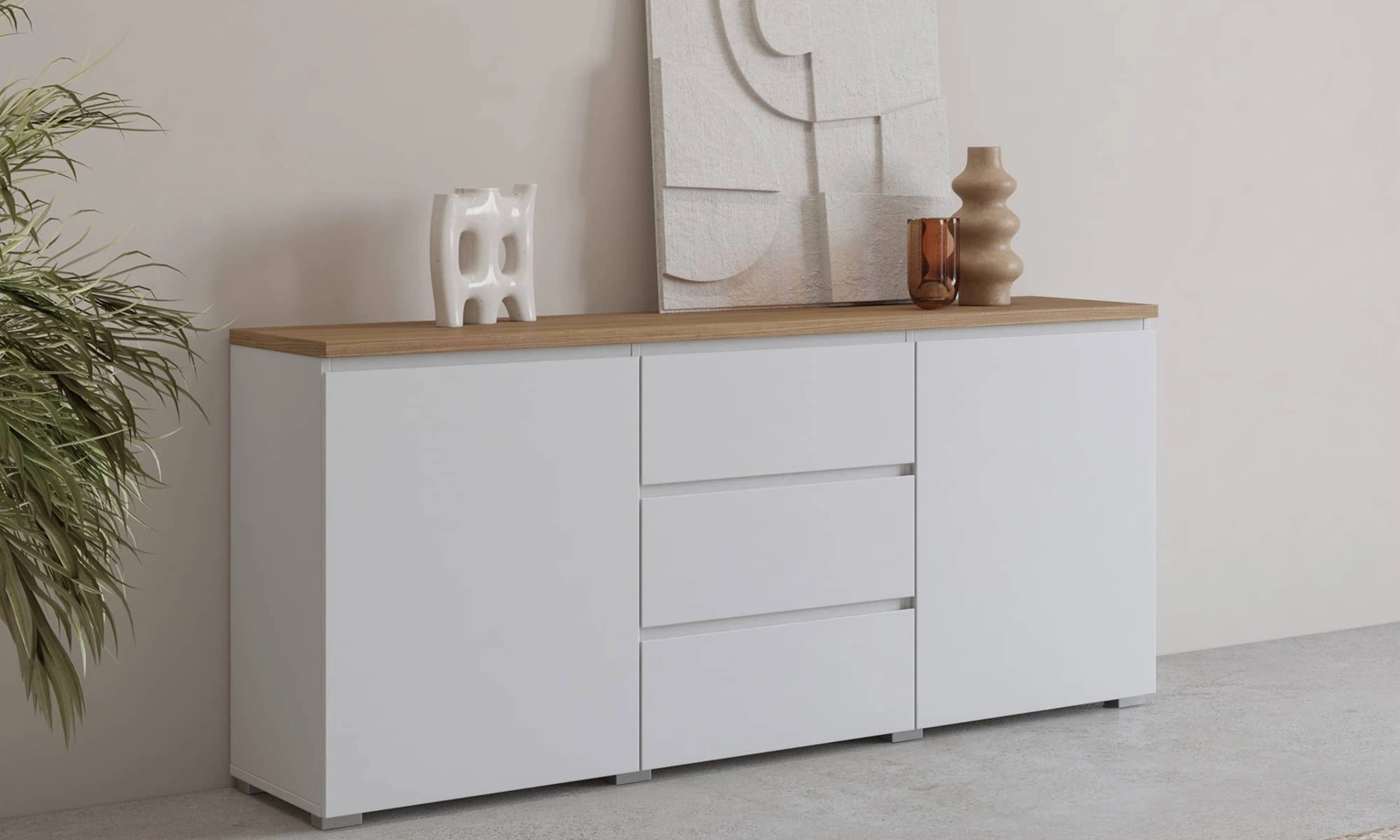 Komoda z szufladami Modo 150cm w kolorze biały / dąb mauvella