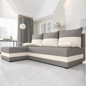 Narożnik z funkcją spania Bowers szary / kremowy lewostronny narożnik z pojemnikiem na pościel gwarancja najwyższego komfortu