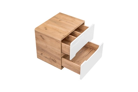 Szafka pod umywalkę nablatową Aruba 60 cm dąb craft złoty / biały połysk stylowy design szafki o zaoblonym kształcie odporna na wilgoć