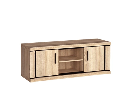 Szafka RTV Dallas 137 cm dąb sonoma / czarny nowoczesny design mebla wzbogacony o stylowe czarne dodatki