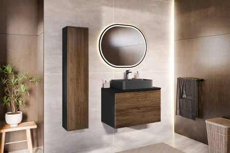 Szafka pod umywalkę Talia 60 cm czarny / dąb casella elegancka szafka z gustowną frezowaną ramką na frontach szuflad