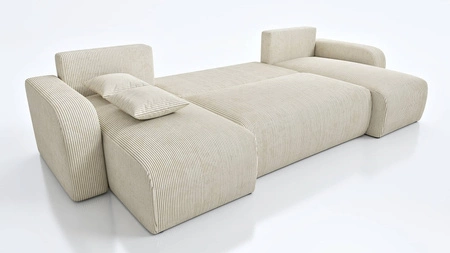 Narożnik z funkcją spania Fiesta U ciemny szary narożnik o ciekawym kształcie tkanina o pluszowej powierzchni pojemnik na pościel