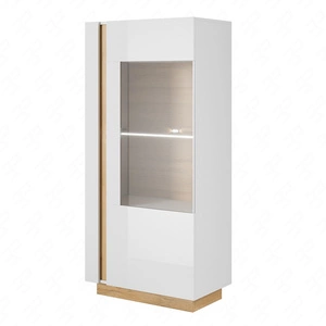 Witryna niska Adria 72 cm biały połysk / dąb grandson nowoczesny design obrzeża wykończone specjalną okleiną elementy z bezpiecznego szkła