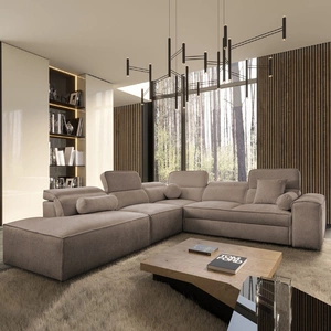 Narożnik z funkcją spania Viano IX jasny brąz lewostronny stylowy narożnik z pojemnikami na pościel idealny mebel do dużego salonu