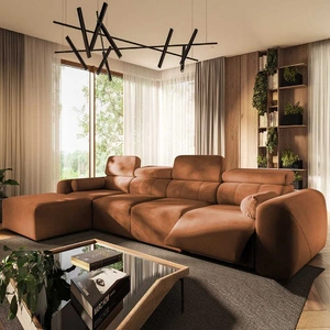 Narożnik z funkcją spania Cantare XII Lux ceglasty lewostronny estetyczny i niezwykle komfortowy narożnik z podnoszonym podnóżkiem