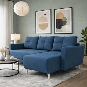 Narożnik z funkcją spania Felicie granatowy uniwersalny w ustawieniu narożnik stylowy design wpisujący się w każdą aranżację