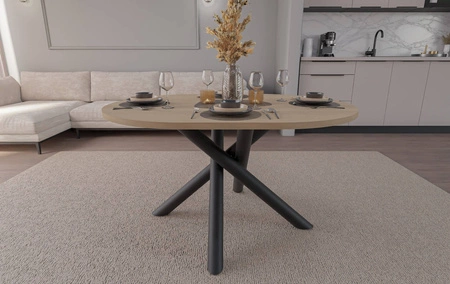 Stół Lyon 100x138 cm dąb lindberg / czarny stylowy stół do jadalni osadzony na designerskich nogach typu pająk regulacja wysokości