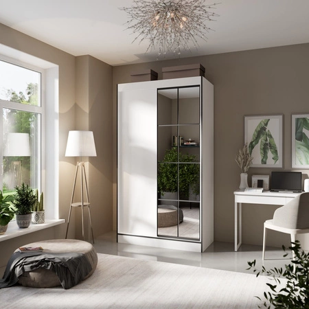 Szafa przesuwna z lustrem Osgar 120 cm biały / czarny oryginalny design doskonale odnajdzie się w pokoju młodzieżowym lub sypialni