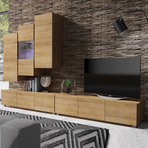 Meblościanka Apulia XVII dąb złoty wyjątkowo stylowa meblościanka proste bryły wpisujące się w każde wnętrze