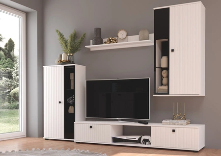 Zestaw mebli Senja biały nowoczesny design ozdobne ryflowane fronty z metalowymi uchwytami