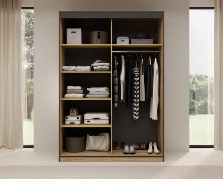 Szafa przesuwna Atson 150 cm dąb odwieczny / czarny oryginalny design modna forma szafa doskonale odnajdzie się w małej sypialni
