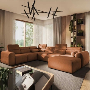 Narożnik z funkcją spania Cantare VIII ceglasty prawostronny gustowny narożnik z regulowanymi zagłówkami pojemniki na pościel