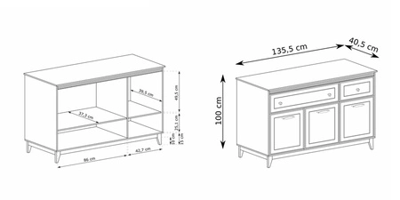 Komoda z szufladami Windsor 136 cm beżowy / dąb elegancki design komoda wsparta na drewnianych dębowych nogach uchwyty w kolorze miedzi
