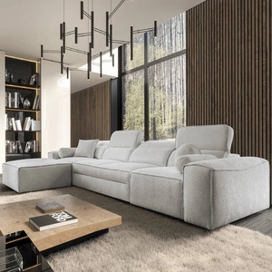 Narożnik z funkcją spania Viano XII szary popiel lewostronny narożnik o ciekawym kształcie regulowane zagłówki ozdobne poduszki