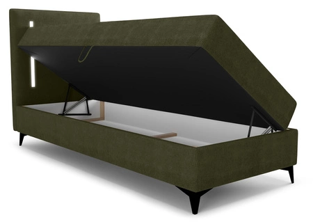 Łóżko kontynentalne Norco 80x200 zielone stylowe łóżko z pojemnikiem oświetlenie umieszczone w zagłówku nadaje wyjątkowości